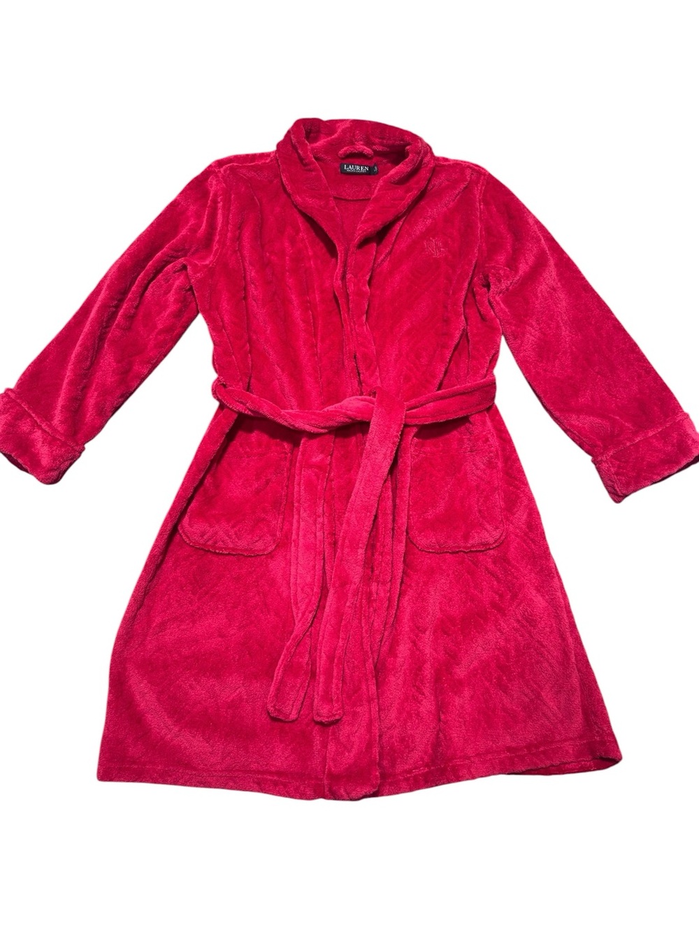 Lauren Ralph Lauren Women’s XL Red Plush Fleece Robe RL Logo Black Label